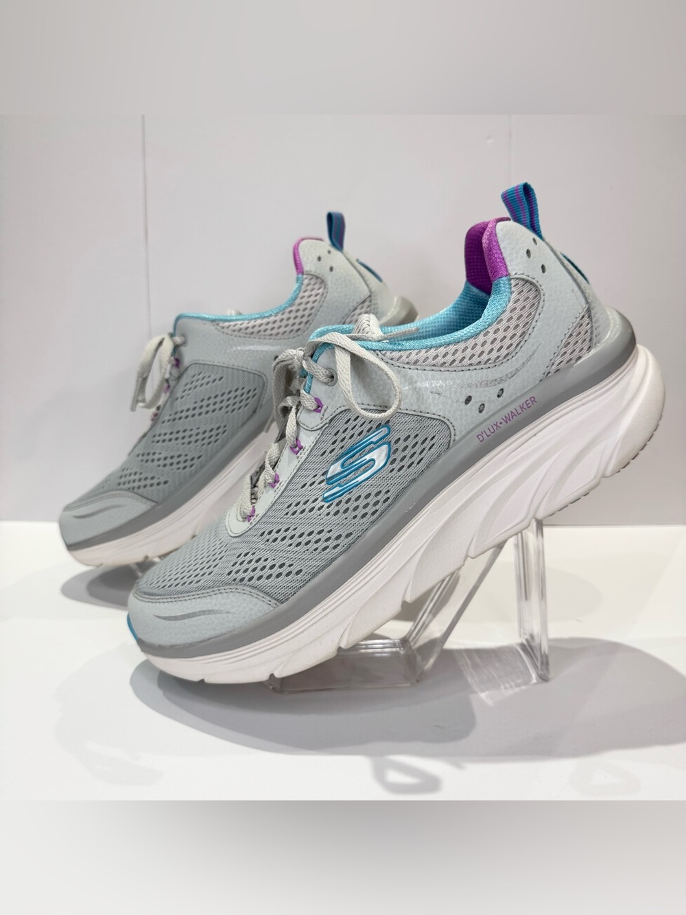 Skechers D'Lux Walker Infinite Sneakers Women's 11 Grey Teal Purple Running
